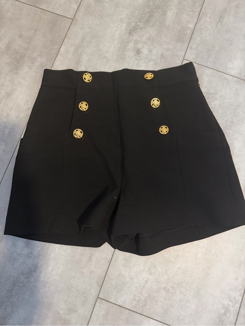 Zara Black High-Waist Shorts with Gold Buttons